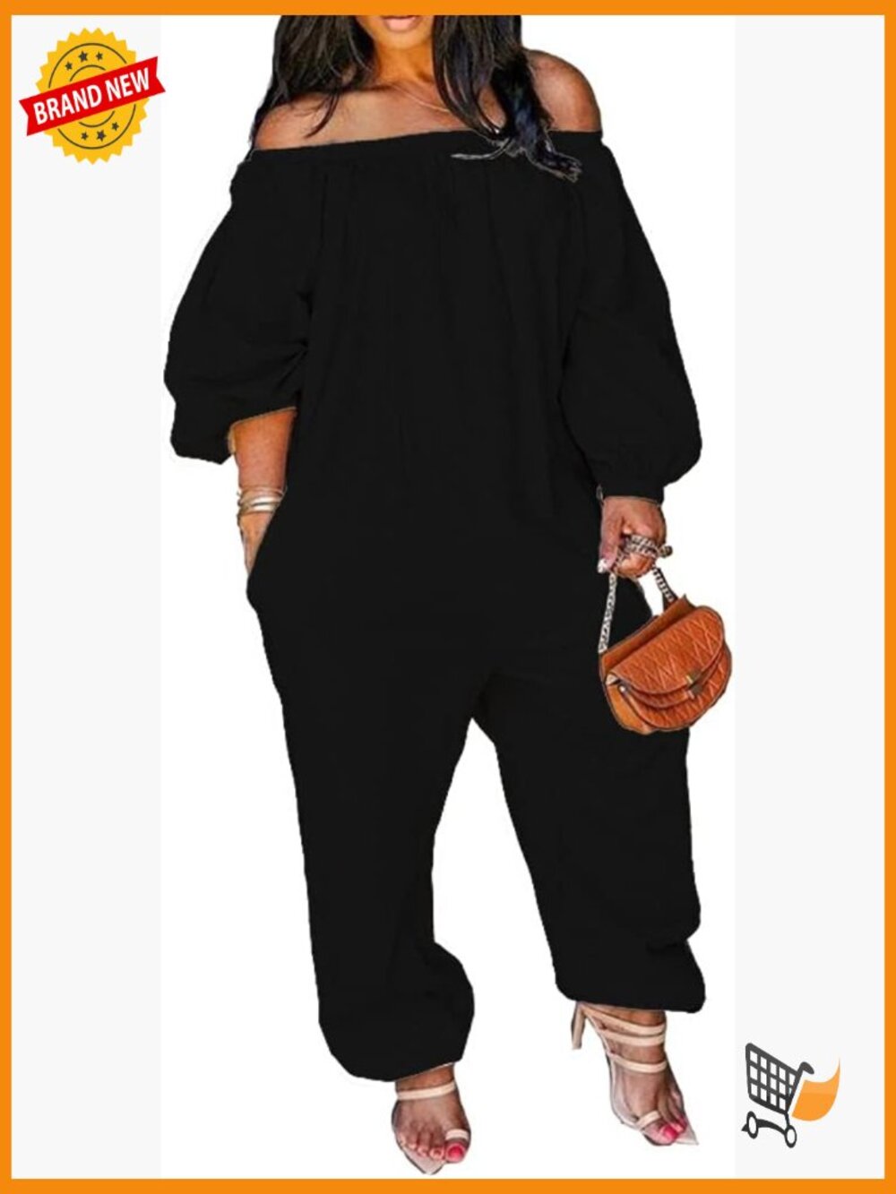 Loose Fit Elastic Off Shoulder Long Sleeve Jumpsuit Romper with Pockets Plus